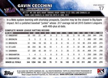 2016 Topps Pro Debut #17 Gavin Cecchini Back