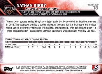 2016 Topps Pro Debut #18 Nathan Kirby Back
