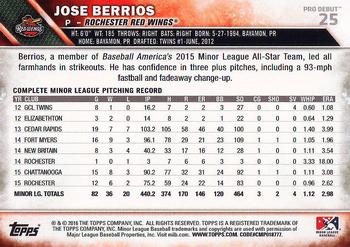 2016 Topps Pro Debut #25 Jose Berrios Back