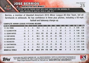 2016 Topps Pro Debut #25 Jose Berrios Back