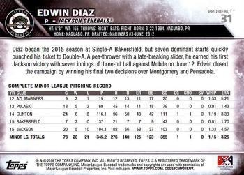 2016 Topps Pro Debut #31 Edwin Diaz Back