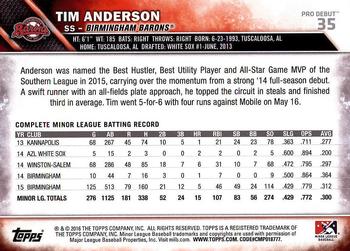 2016 Topps Pro Debut #35 Tim Anderson Back