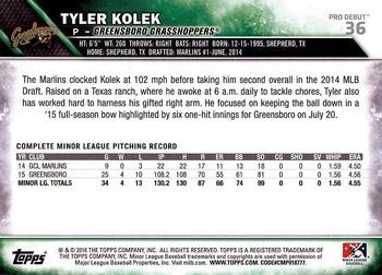 2016 Topps Pro Debut #36 Tyler Kolek Back
