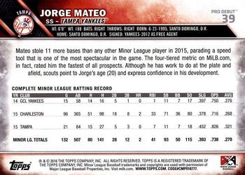 2016 Topps Pro Debut #39 Jorge Mateo Back