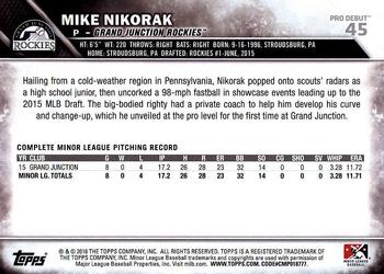 2016 Topps Pro Debut #45 Mike Nikorak Back