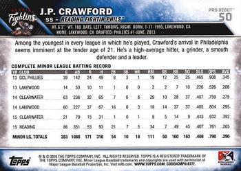 2016 Topps Pro Debut #50 J.P. Crawford Back