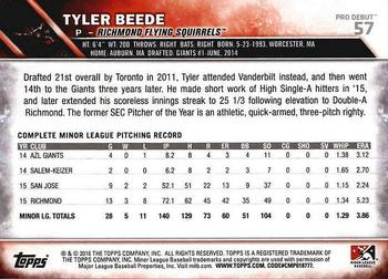 2016 Topps Pro Debut #57 Tyler Beede Back