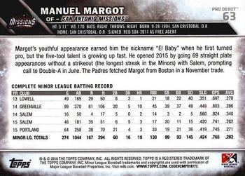 2016 Topps Pro Debut #63 Manuel Margot Back