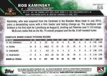 2016 Topps Pro Debut #66 Rob Kaminsky Back