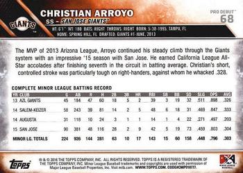 2016 Topps Pro Debut #68 Christian Arroyo Back