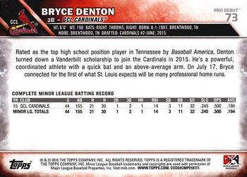 2016 Topps Pro Debut #73 Bryce Denton Back