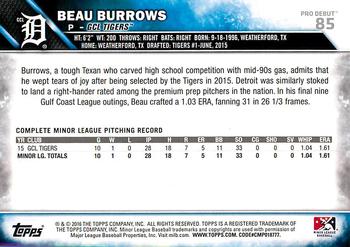 2016 Topps Pro Debut #85 Beau Burrows Back