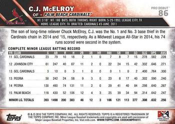 2016 Topps Pro Debut #86 C.J. McElroy Back