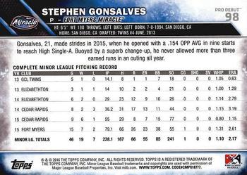 2016 Topps Pro Debut #98 Stephen Gonsalves Back