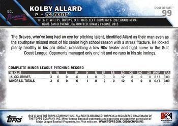 2016 Topps Pro Debut #99 Kolby Allard Back