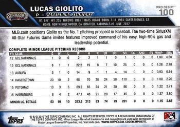2016 Topps Pro Debut #100 Lucas Giolito Back