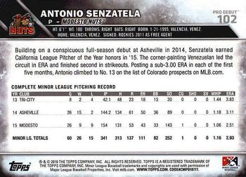 2016 Topps Pro Debut #102 Antonio Senzatela Back