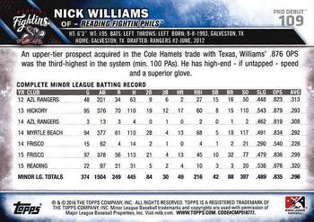 2016 Topps Pro Debut #109 Nick Williams Back