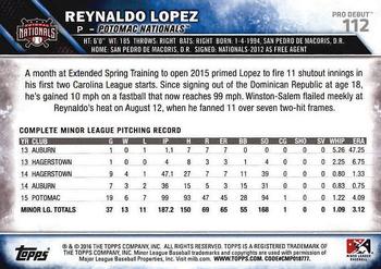 2016 Topps Pro Debut #112 Reynaldo Lopez Back