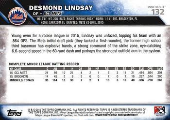 2016 Topps Pro Debut #132 Desmond Lindsay Back