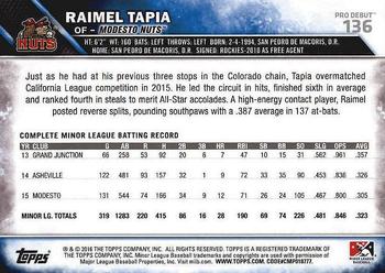 2016 Topps Pro Debut #136 Raimel Tapia Back