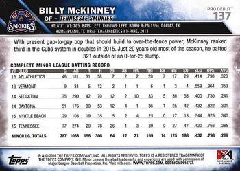 2016 Topps Pro Debut #137 Billy McKinney Back