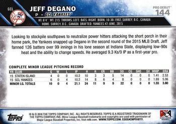 2016 Topps Pro Debut #144 Jeff Degano Back