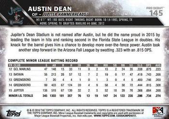 2016 Topps Pro Debut #145 Austin Dean Back