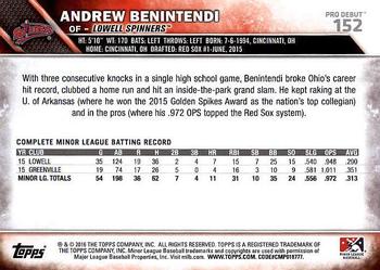 2016 Topps Pro Debut #152 Andrew Benintendi Back