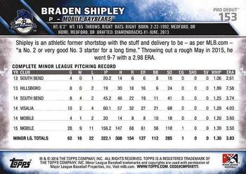 2016 Topps Pro Debut #153 Braden Shipley Back