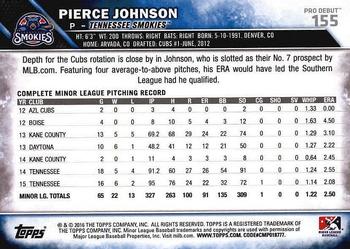 2016 Topps Pro Debut #155 Pierce Johnson Back