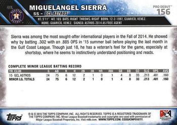 2016 Topps Pro Debut #156 Miguelangel Sierra Back