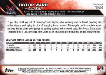 2016 Topps Pro Debut #158 Taylor Ward Back