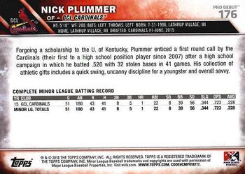 2016 Topps Pro Debut #176 Nick Plummer Back