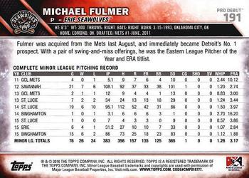 2016 Topps Pro Debut #191 Michael Fulmer Back