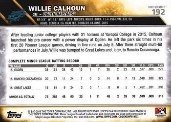 2016 Topps Pro Debut #192 Willie Calhoun Back