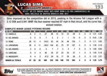 2016 Topps Pro Debut #193 Lucas Sims Back