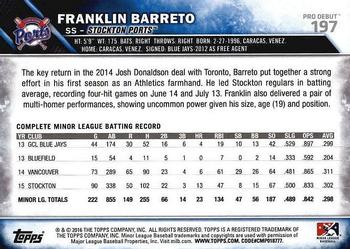 2016 Topps Pro Debut #197 Franklin Barreto Back