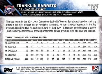 2016 Topps Pro Debut #197 Franklin Barreto Back