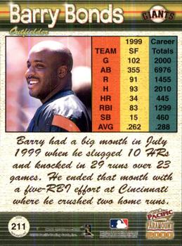 2000 Pacific Paramount - Holo-Green #211 Barry Bonds  Back