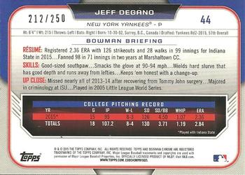 2015 Bowman Draft - Chrome Purple Refractors #44 Jeff Degano Back