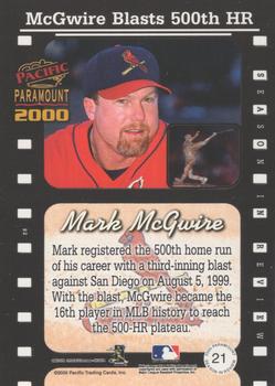 2000 Pacific Paramount - Season in Review #21 Mark McGwire  Back