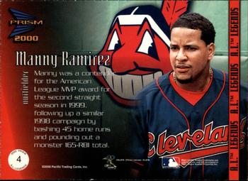 2000 Pacific Prism - AL Legends #4 Manny Ramirez  Back
