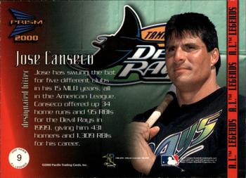 2000 Pacific Prism - AL Legends #9 Jose Canseco  Back