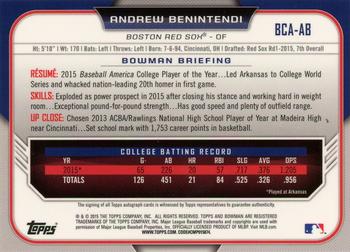 2015 Bowman Draft - Chrome Draft Pick Autographs #BCA-AB Andrew Benintendi Back