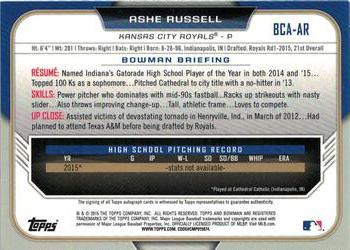 2015 Bowman Draft - Chrome Draft Pick Autographs #BCA-AR Ashe Russell Back