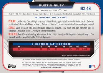 2015 Bowman Draft - Chrome Draft Pick Autographs #BCA-ARI Austin Riley Back