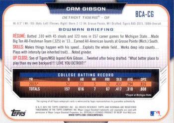 2015 Bowman Draft - Chrome Draft Pick Autographs #BCA-CG Cam Gibson Back