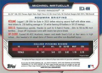 2015 Bowman Draft - Chrome Draft Pick Autographs #BCA-MM Michael Matuella Back