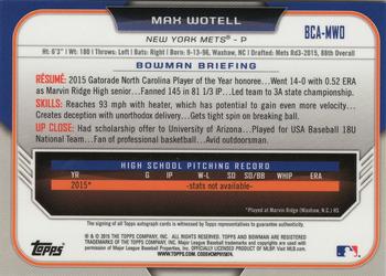 2015 Bowman Draft - Chrome Draft Pick Autographs #BCA-MWO Max Wotell Back